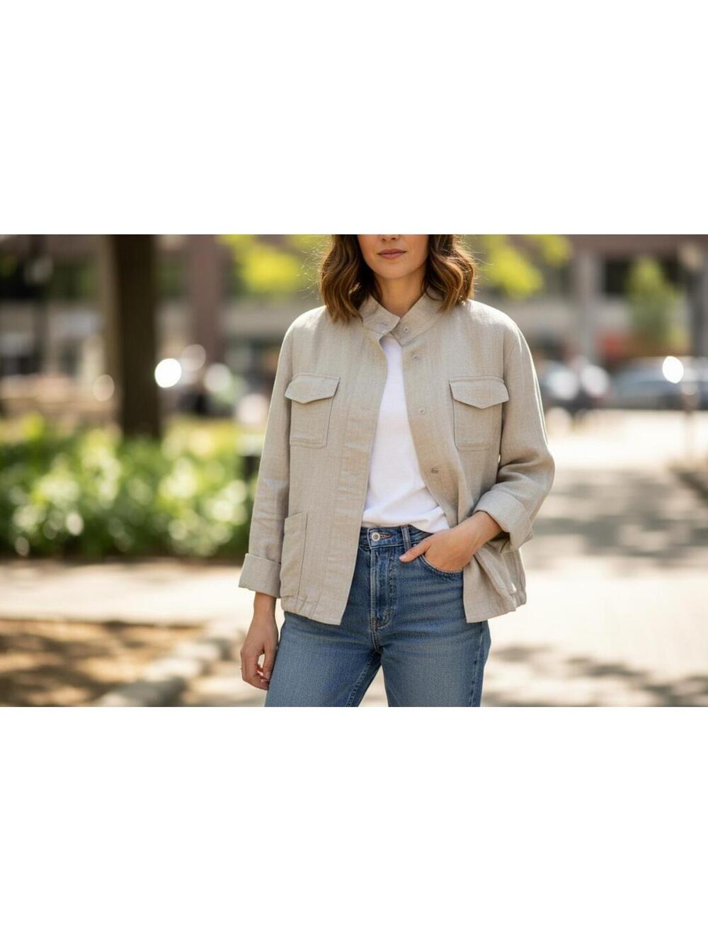 New C&C California Lightweight Beige  Linen Women's Button-Up Jacket
